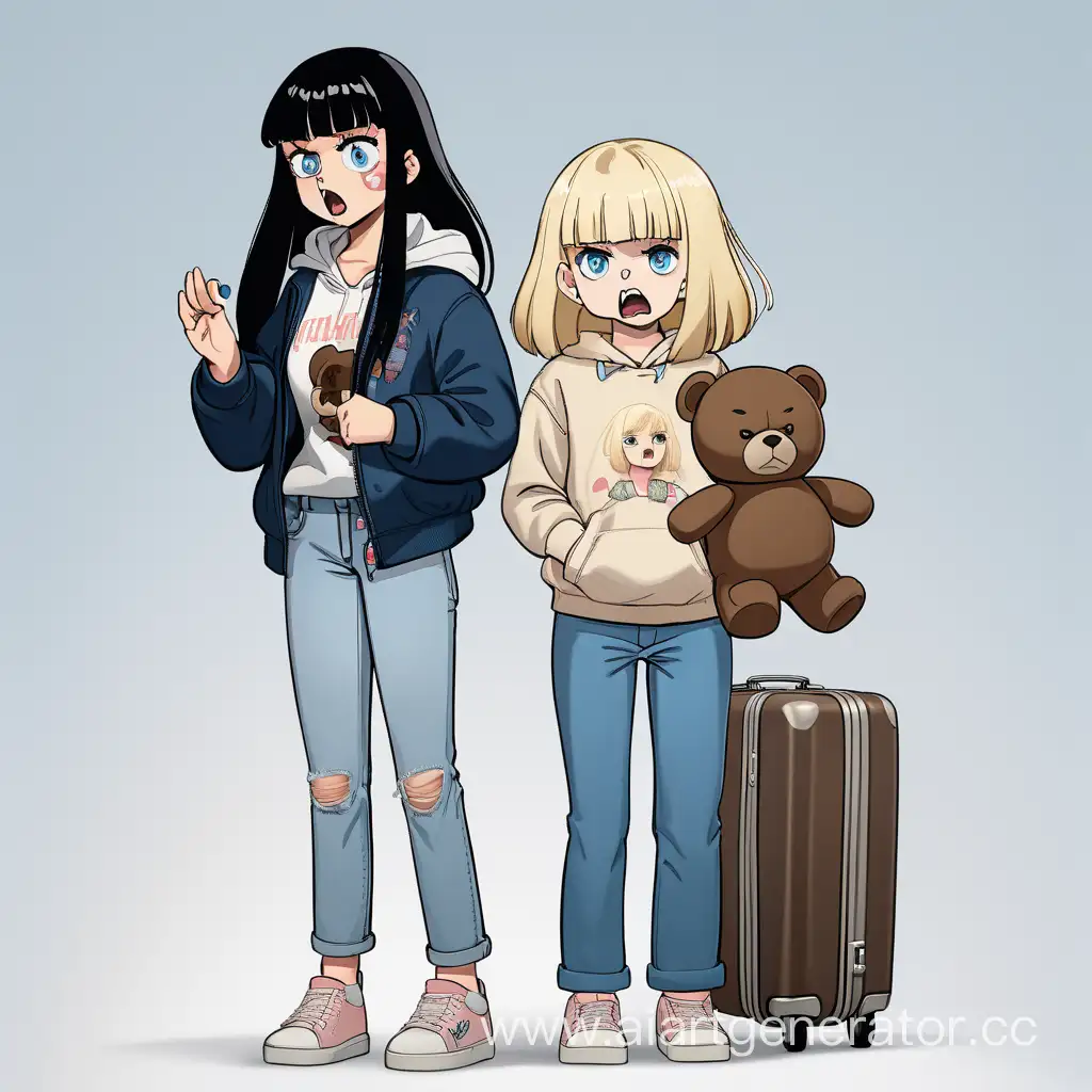 Sad-Blonde-Girl-with-Teddy-Bear-and-Angry-Woman