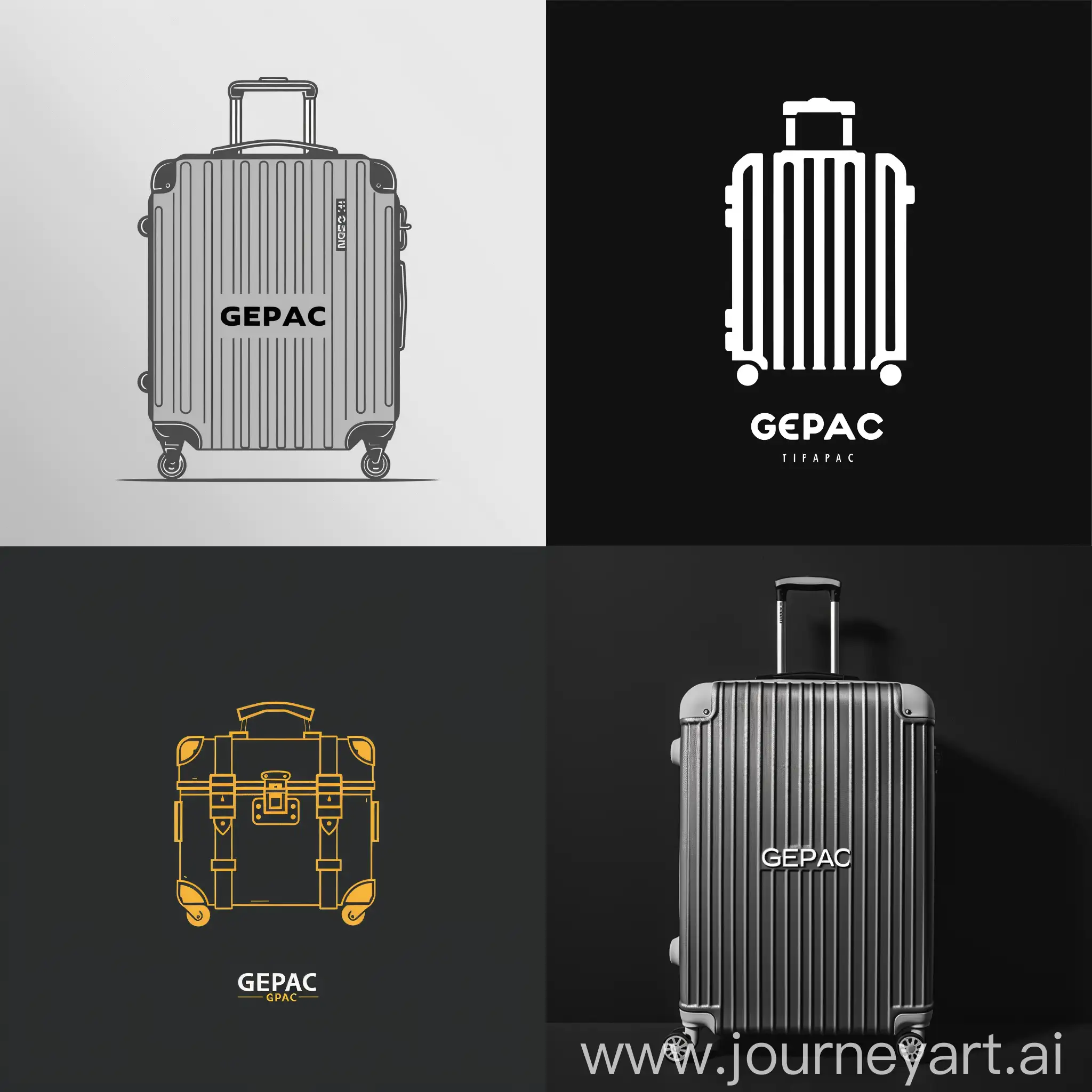 Make a minimalistic custom font logo for a travel luggage brand marketplace by the name GePac. the brand represent luxury and top luggage brand in  less affordable price and also saving carbon footprint while reducing production and climate change