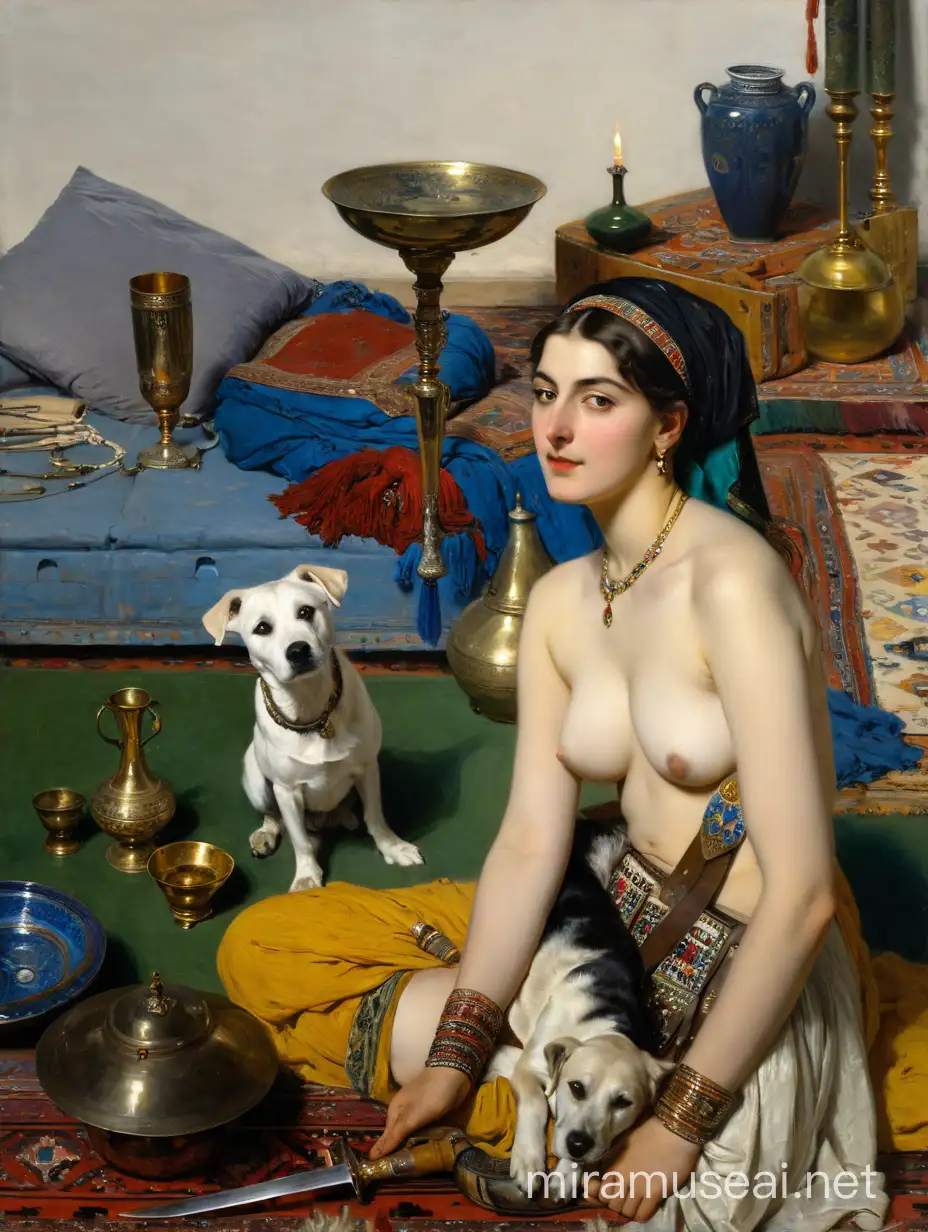 Naked Odalisque in Harem with Military General and Antique Treasures