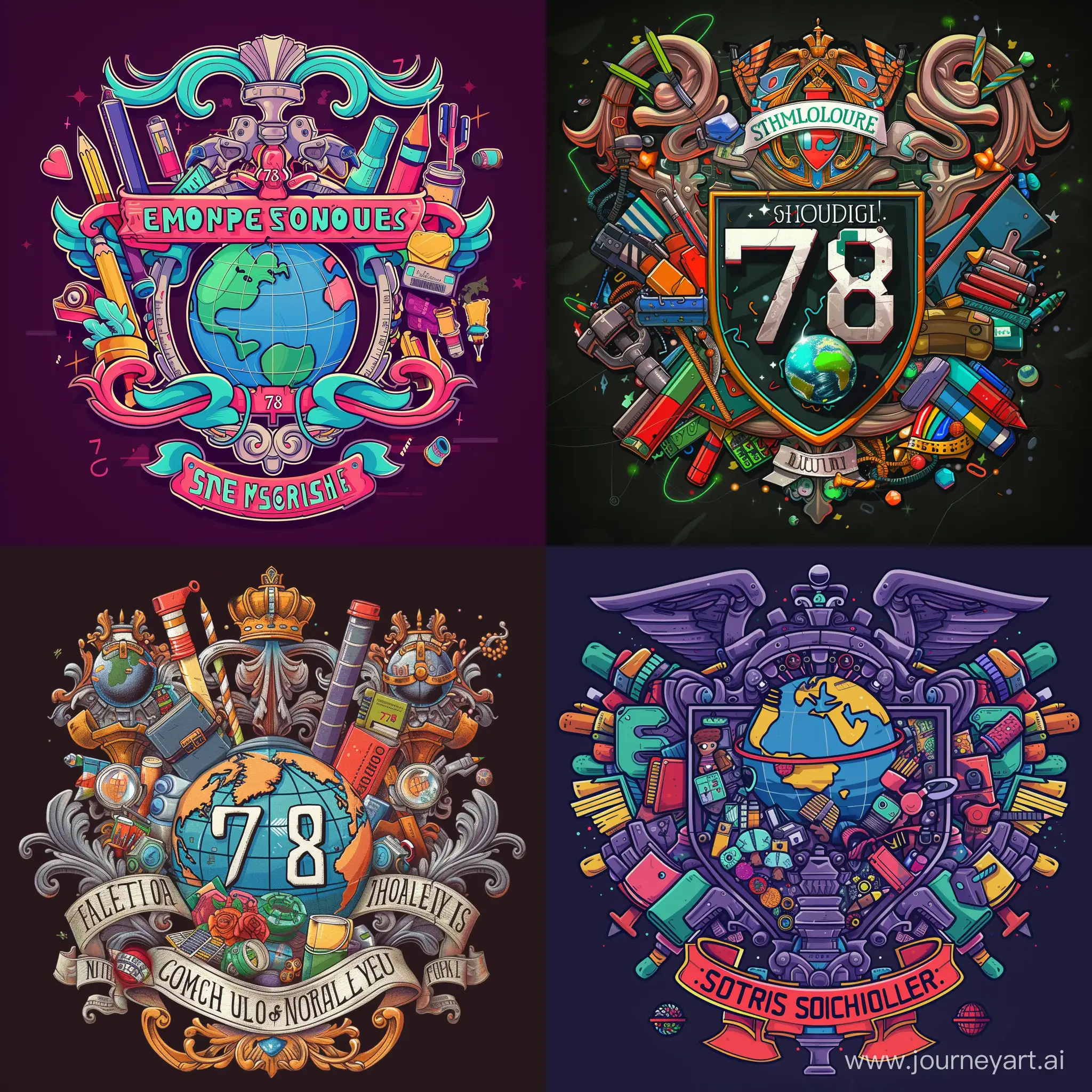 School-Number-78-Coat-of-Arms-with-Globe-and-Cyberpunk-School-Supplies