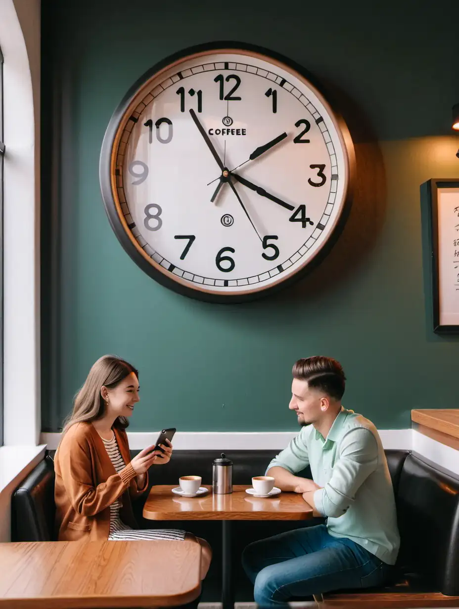 Couple Enjoying Coffee Date Under Vintage Clock