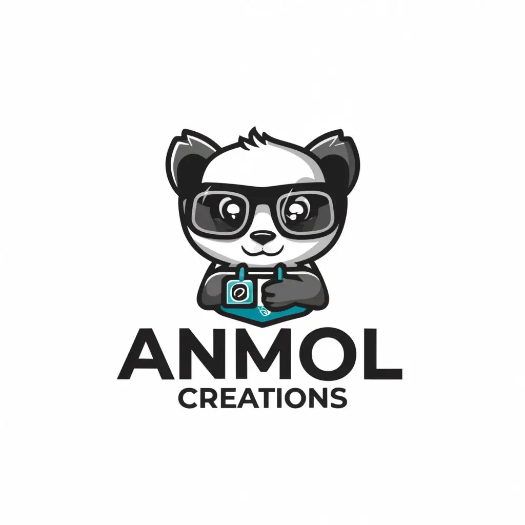 a logo design,with the text "Anmol creations", main symbol:a panda holding name plate of company name,Moderate,be used in Technology industry,clear background