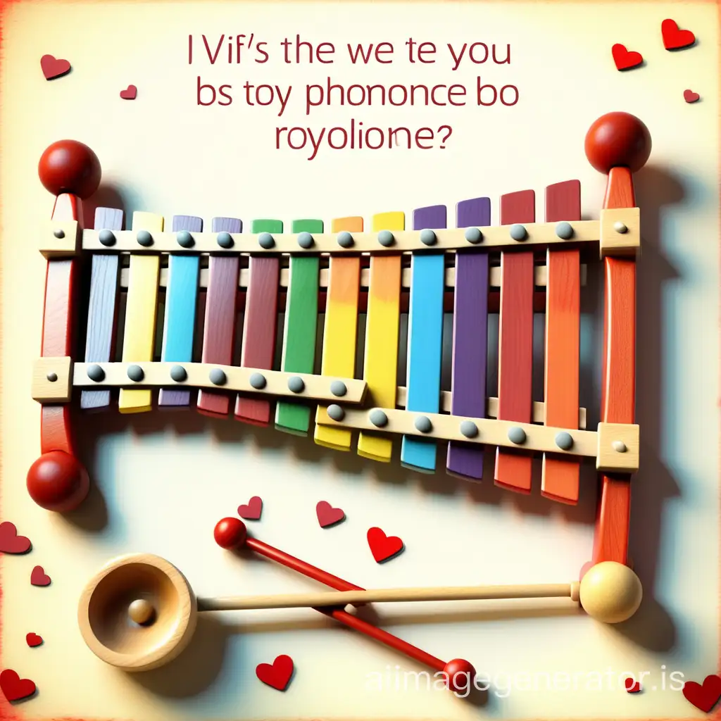 A toy xylophone, background text Romance