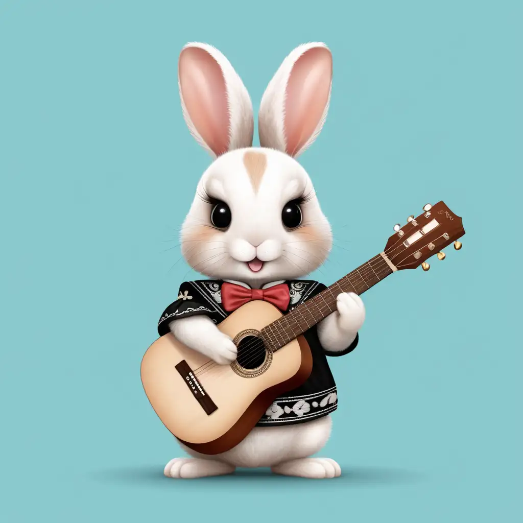 baby rabbit cute face with guitar dressed like a mariachi 