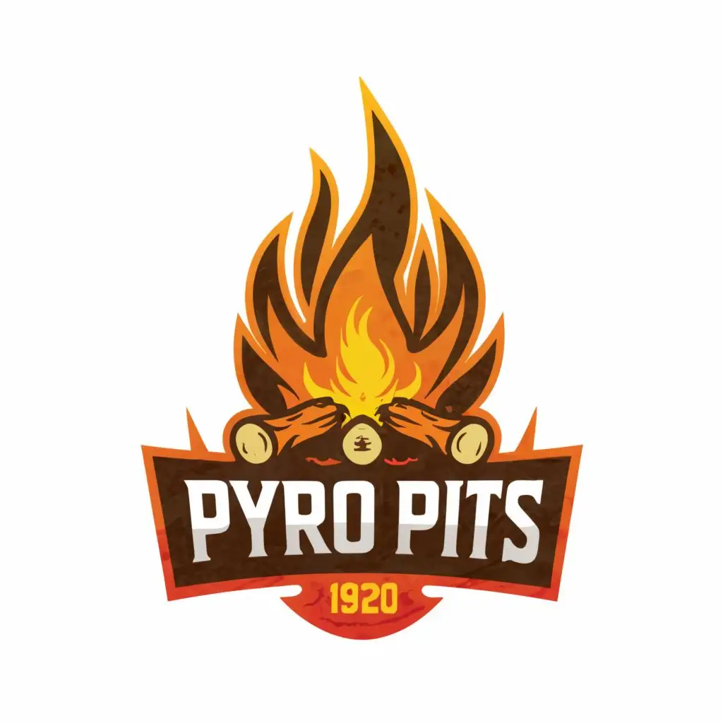 logo, Fire, with the text "Pyro Pits", typography