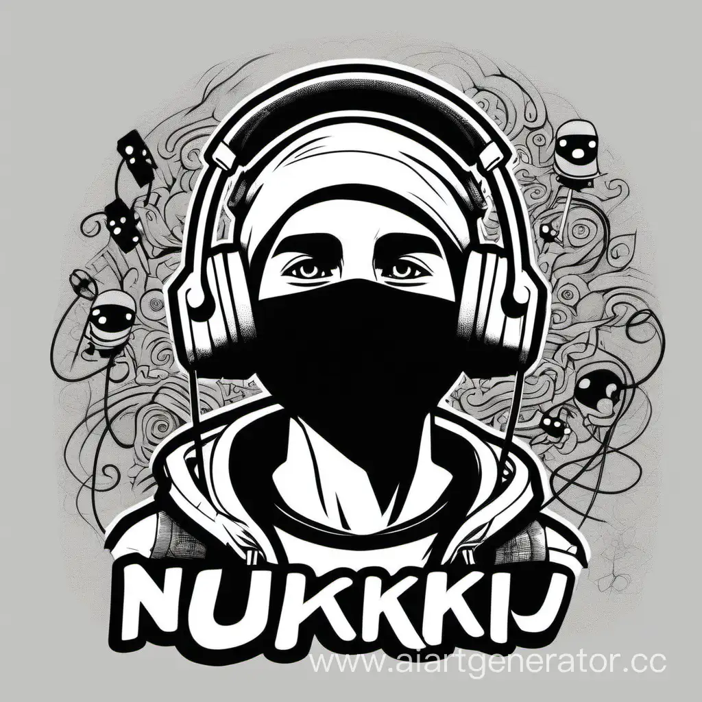 Нарисуй аватарку для Имени Nukki Мальчик в наушниках и черной маске с надписью смержу Nukki в красках