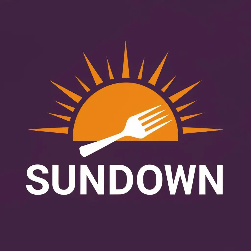 a logo design,with the text "Sundown", main symbol:forks and knives and a sunset,Moderate,be used in Restaurant industry,clear background