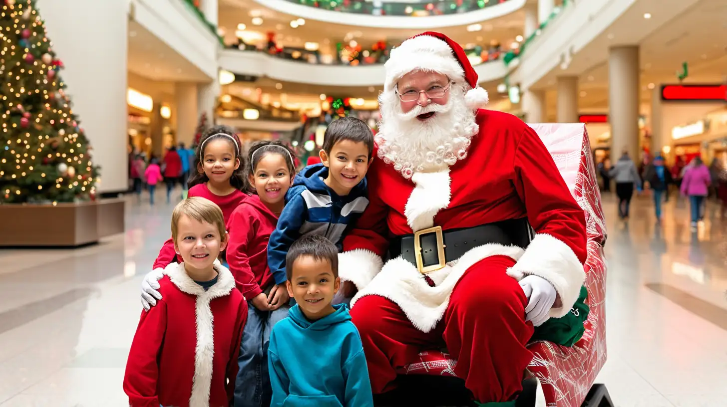Festive Santa Claus Delighting Kids at the Mall