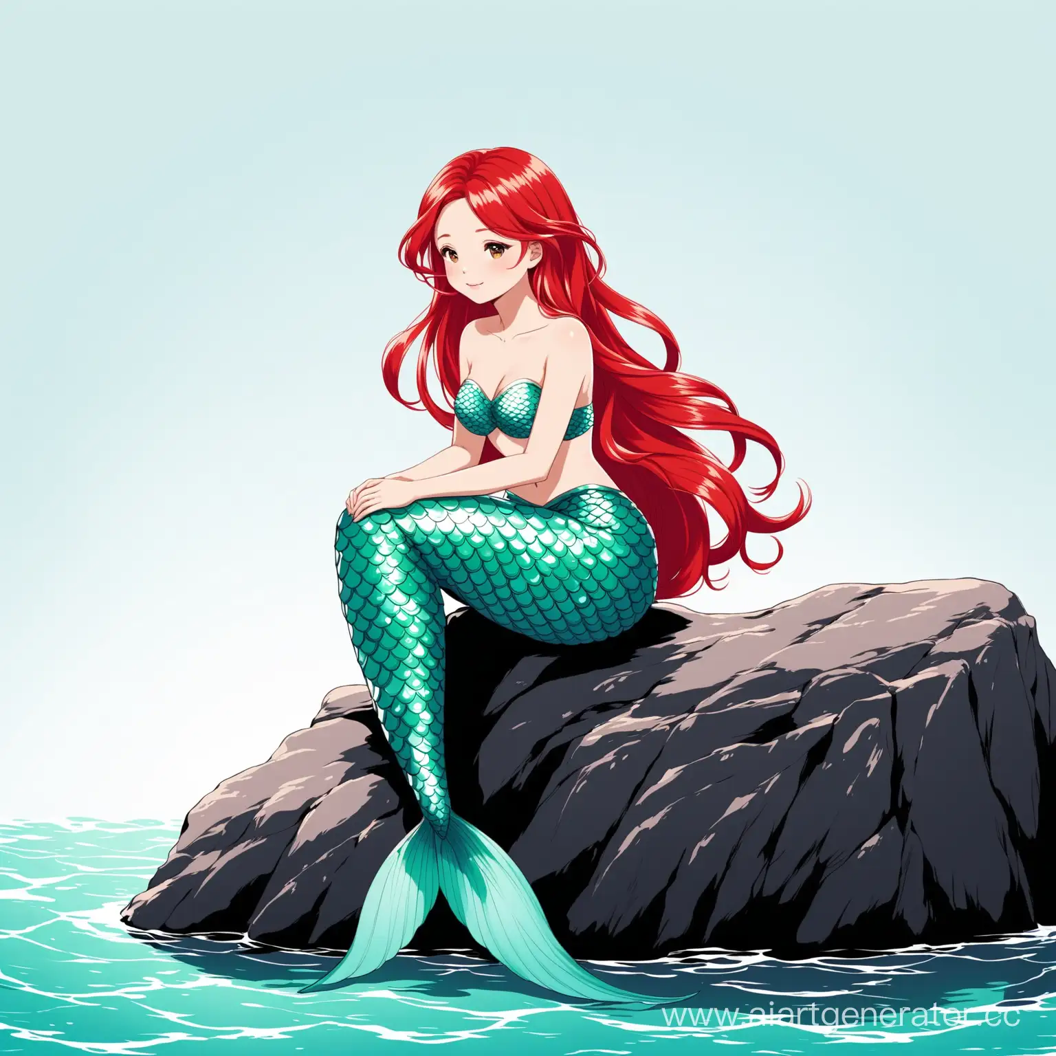 RedHaired-Mermaid-Sitting-on-White-Rock-Ethereal-Oceanic-Beauty