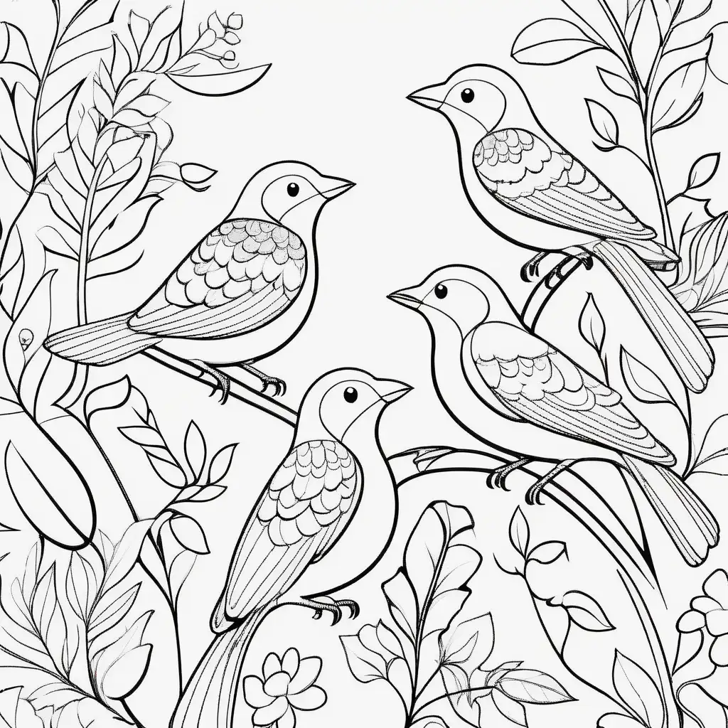 coloring page with simple birds