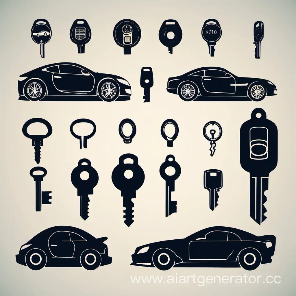 Можно также использовать символы из автомобильной тематики, такие как ключи от автомобиля, отображения автомобильных фар, или даже контуры обучающего автомобиля. 


