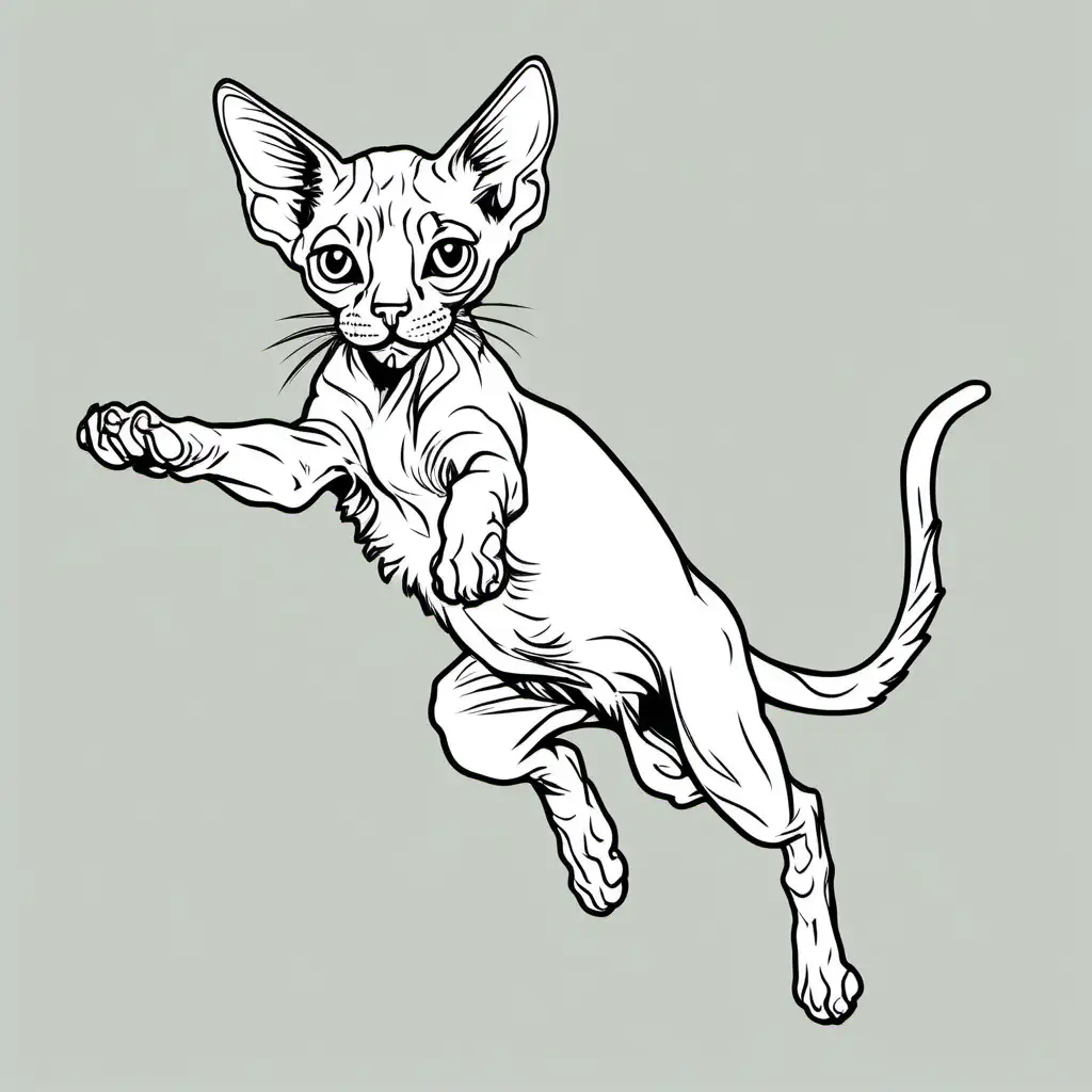 Dynamic Devon Rex Energetic OneLine Drawing of a Jumping Cat