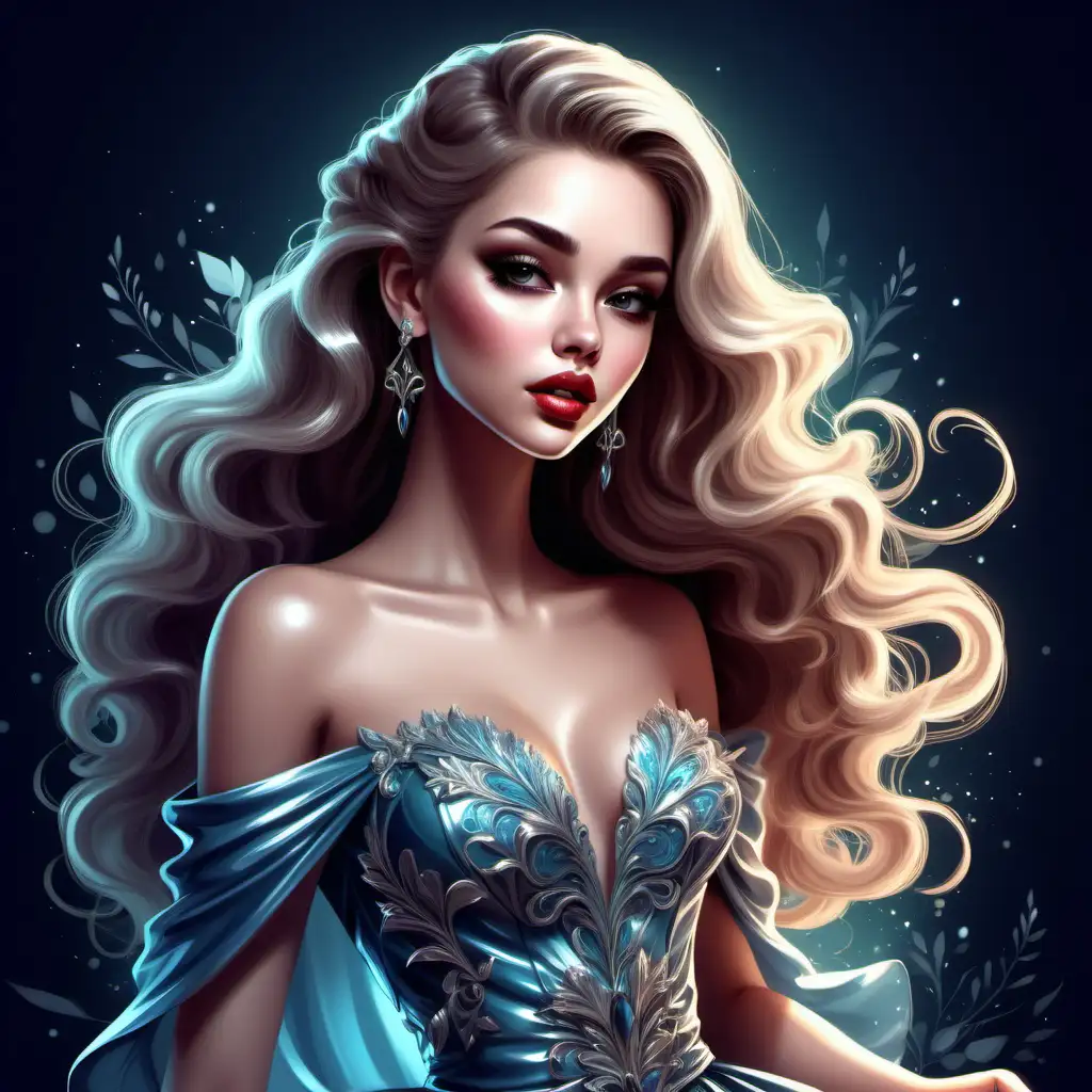 An illustration beautiful girl. in a glamorous dress. Beautiful details factions. Lip gloss. HD. high quality. no background. no shadow. fantasy style.