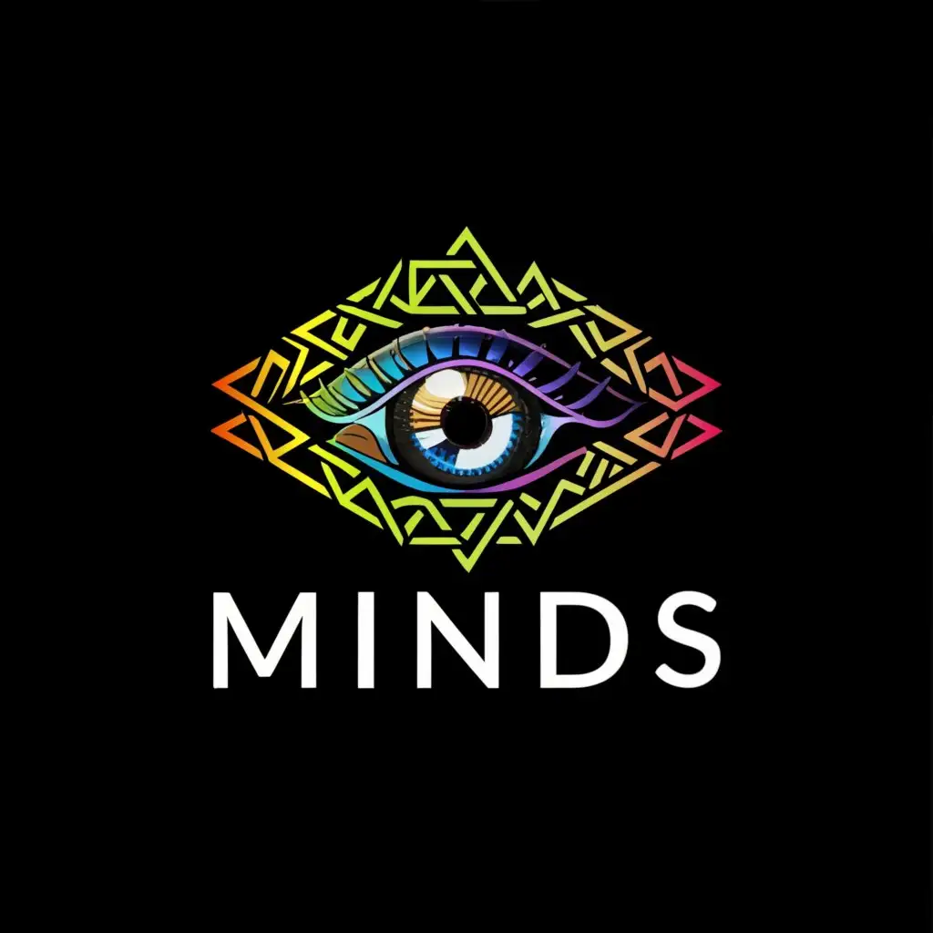a logo design,with the text "MINDS", main symbol:trippy eye of horus with realistic iris,Moderate,clear background