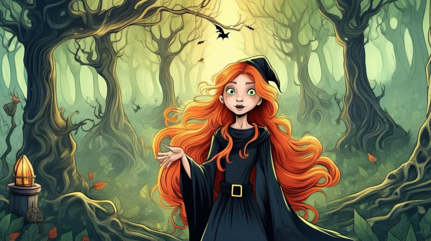 Enchanting Conversation 10YearOld Long Red Hair and Short Blonde Hair Witches in the Magical Forest