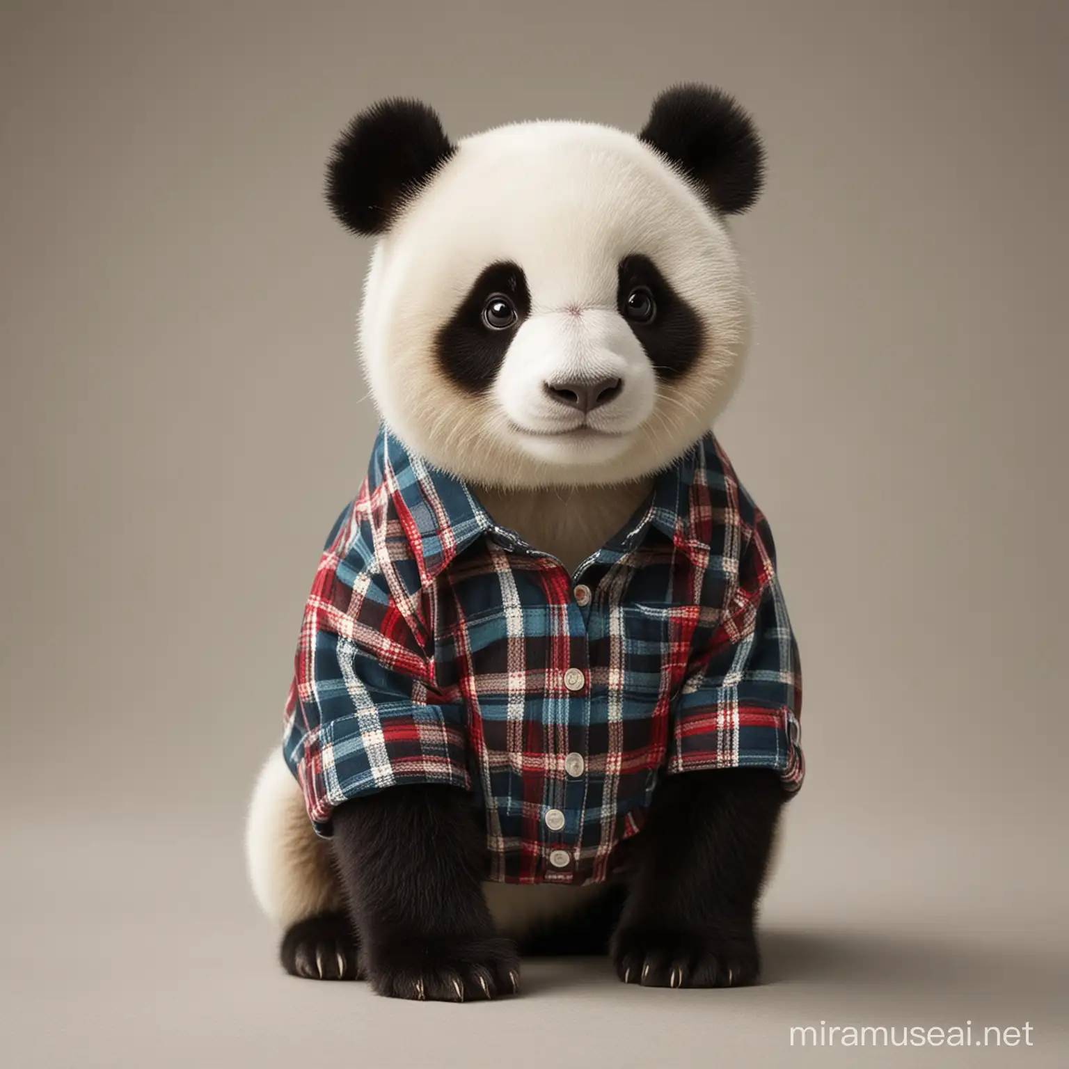 Panda wearing a plaid shirt