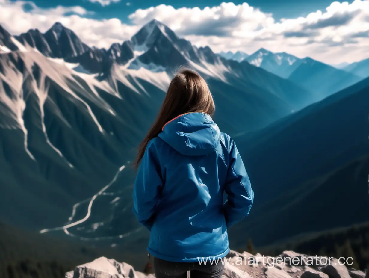 Adventurous-Girl-in-Blue-Jacket-Admiring-Majestic-Mountain-Peaks