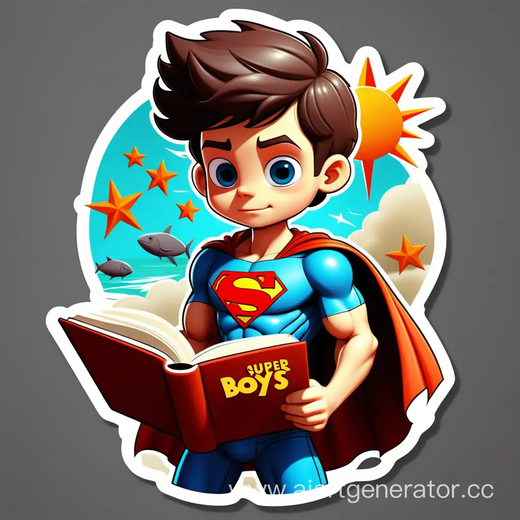 Create a unique sticker design featuring a super garçons have a super book in summer with an incredible style