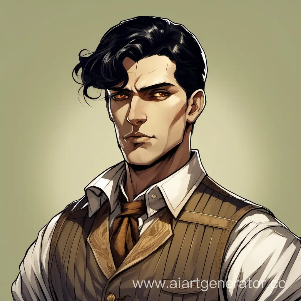 Dieselpunk-Man-in-Stylish-Vest-with-Brown-Eyes-and-Black-Hair