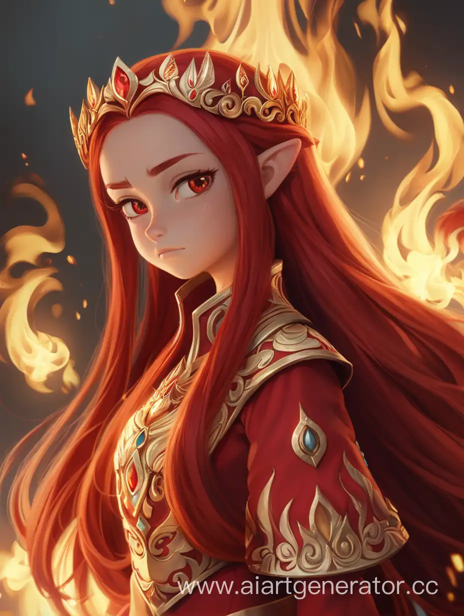 У нее длинные рыжие волосы.
Она носит красно-золотой наряд.
На голове у Лины символическое пламя.
В детстве волосы Лины часто горели, и это происходит, когда она злится.