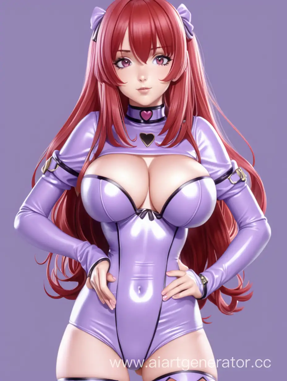 Adorable-RedHaired-Anime-Girl-in-Stylish-Lilac-Latex-Costume