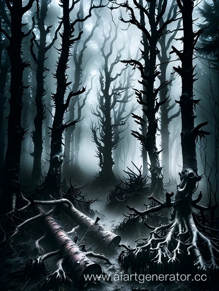 тёмный лес в тумане