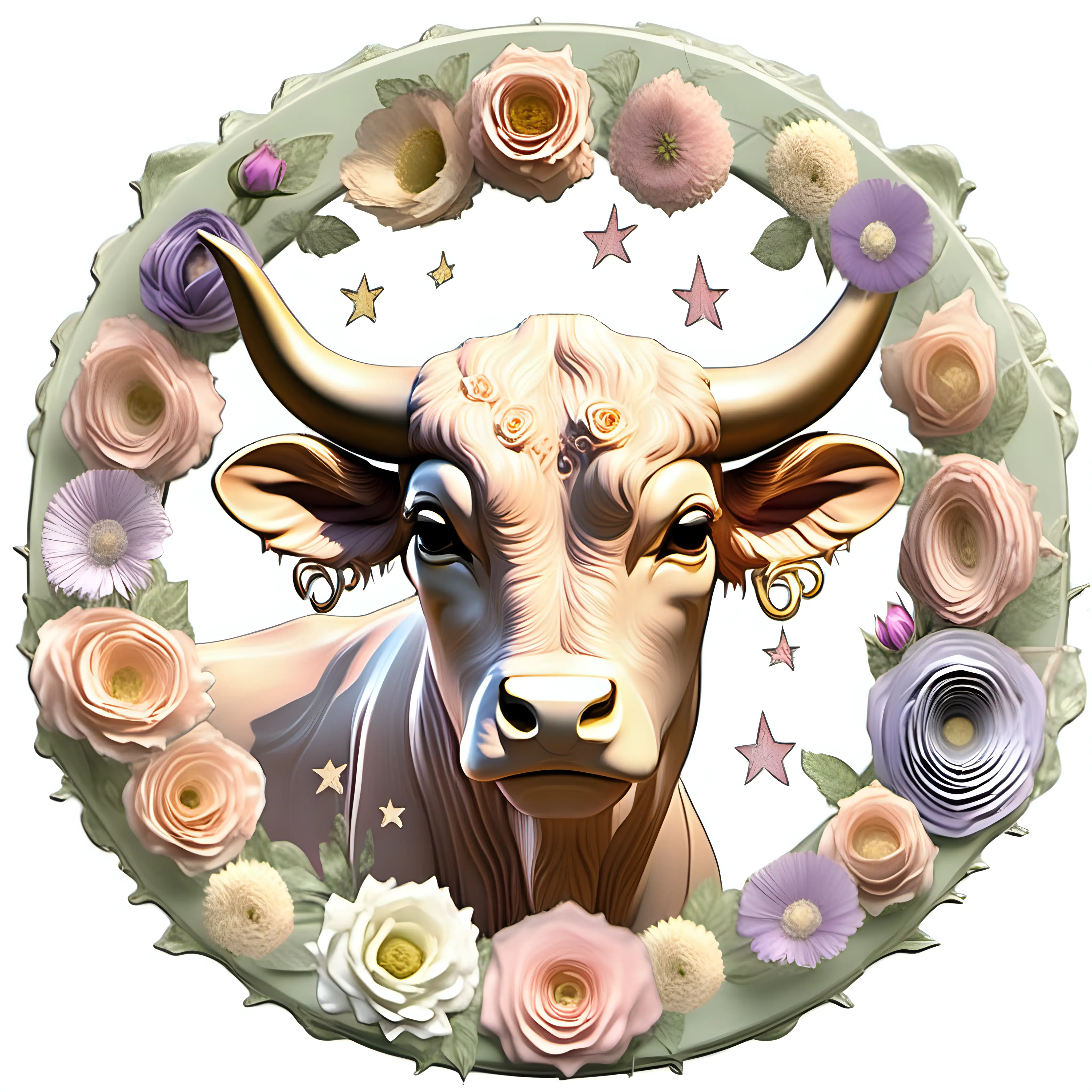 Taurus Zodiac Sign with Pastel Shabby Chic Floral Accents