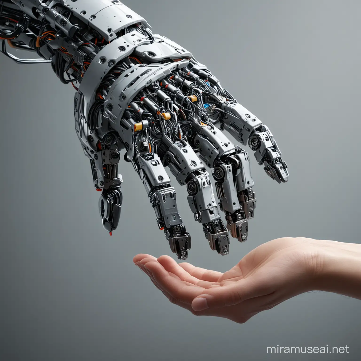机器人手 牵人类的手；手部特写