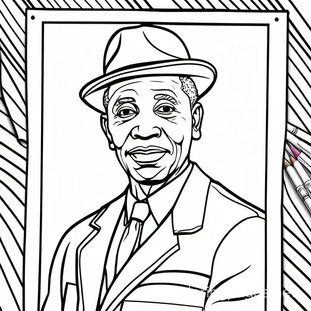 Garrett Morgan, Coloring Page, black and white, line art, white background, Simplicity, Ample White Space. The background of the coloring page is plain white to make it easy for young children to color within the lines. The outlines of all the subjects are easy to distinguish, making it simple for kids to color without too much difficulty