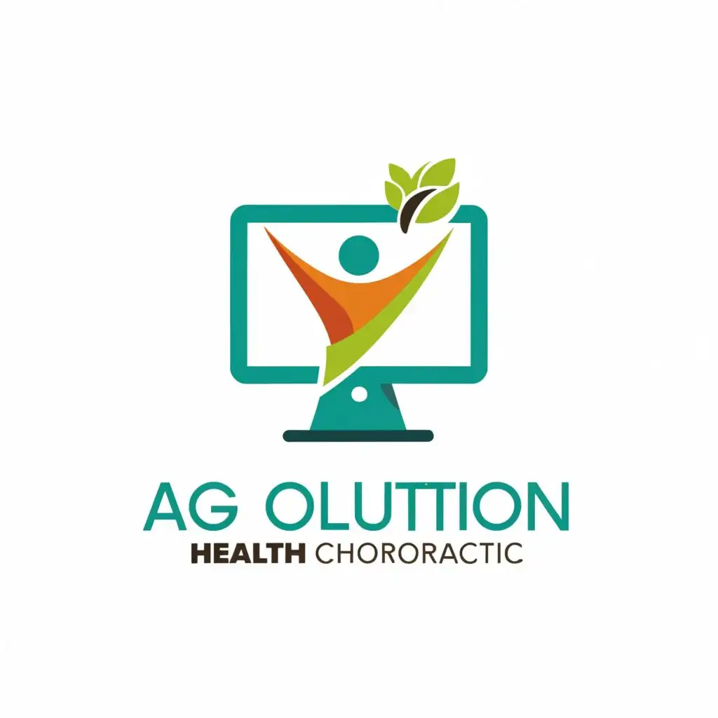 a logo design,with the text "AG Solution", main symbol:person holding computer with the health chiropractic logo on the screen,Moderate,clear background