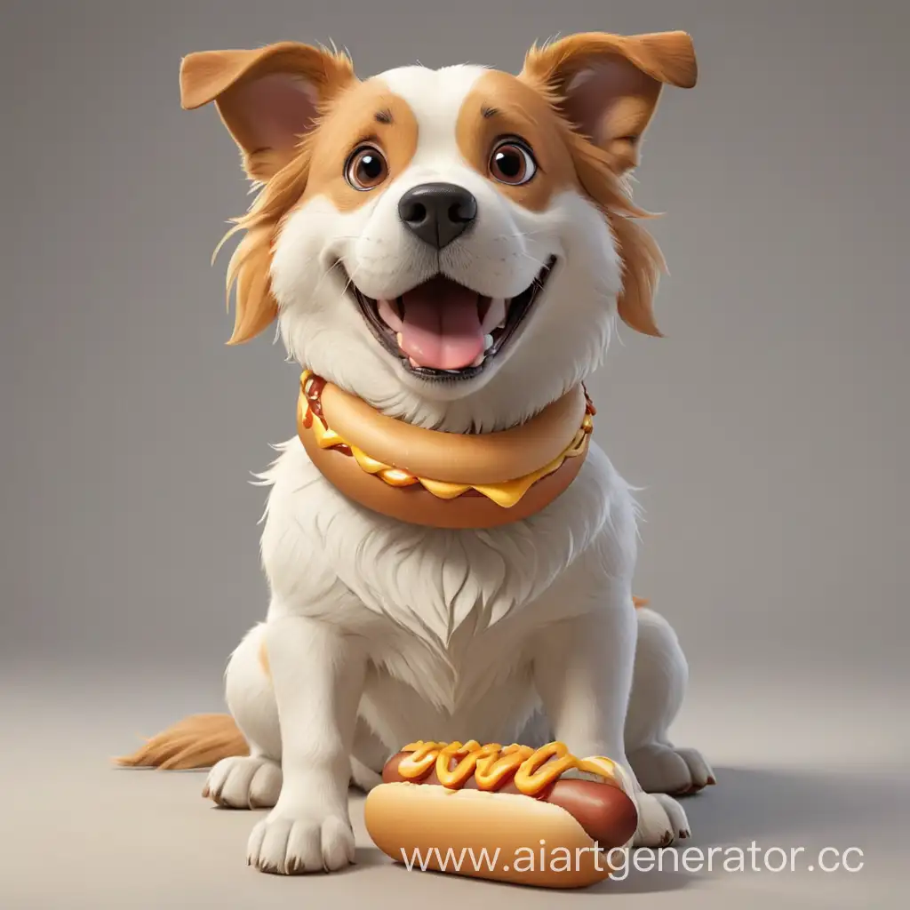 Adorable-3D-Dog-Enjoying-a-Hot-Dog-Treat
