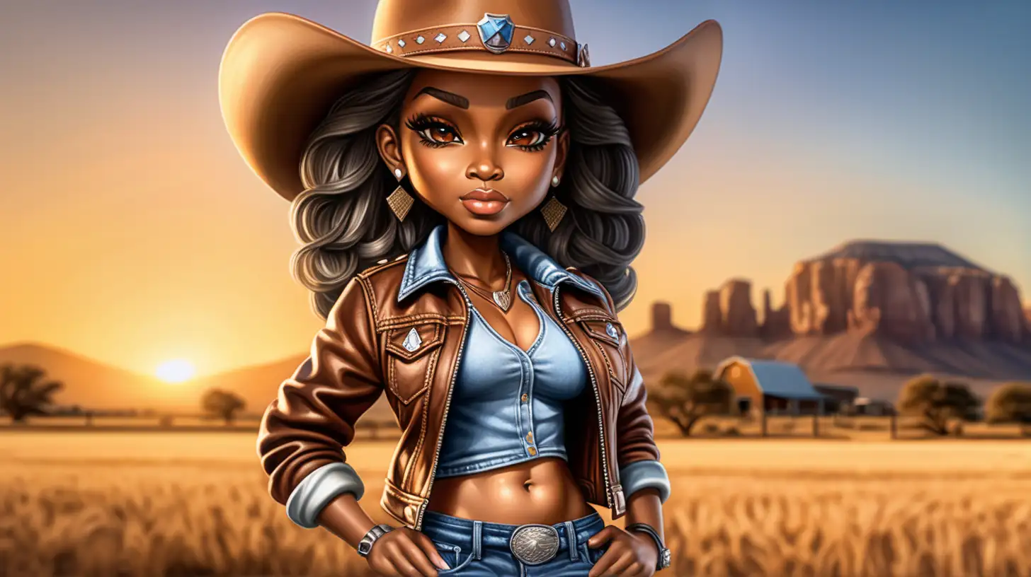 Strikingly Beautiful African American Cowgirl in Sunset Landscape