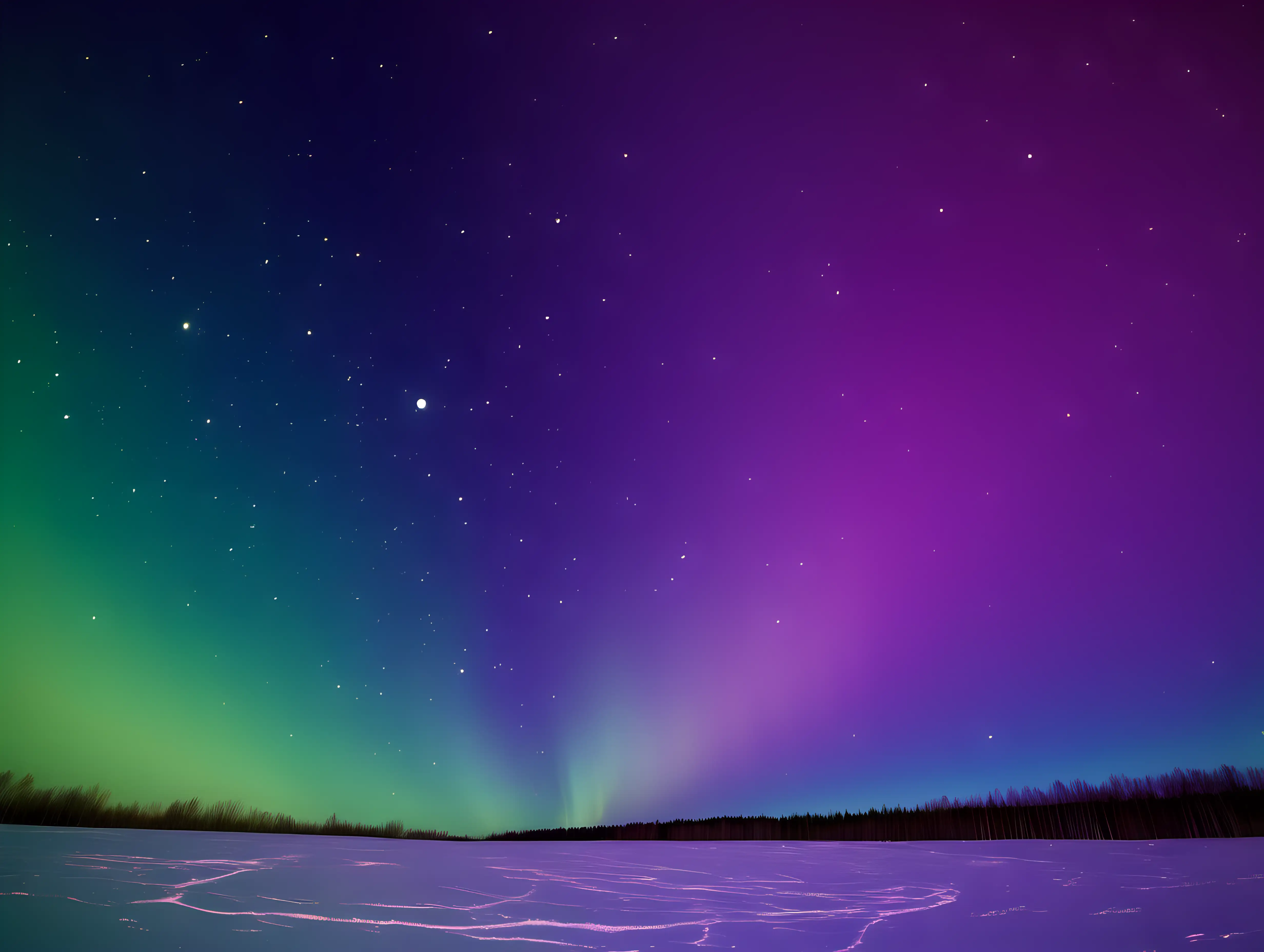 Vibrant Aurora Sky with Full Moon and Stars