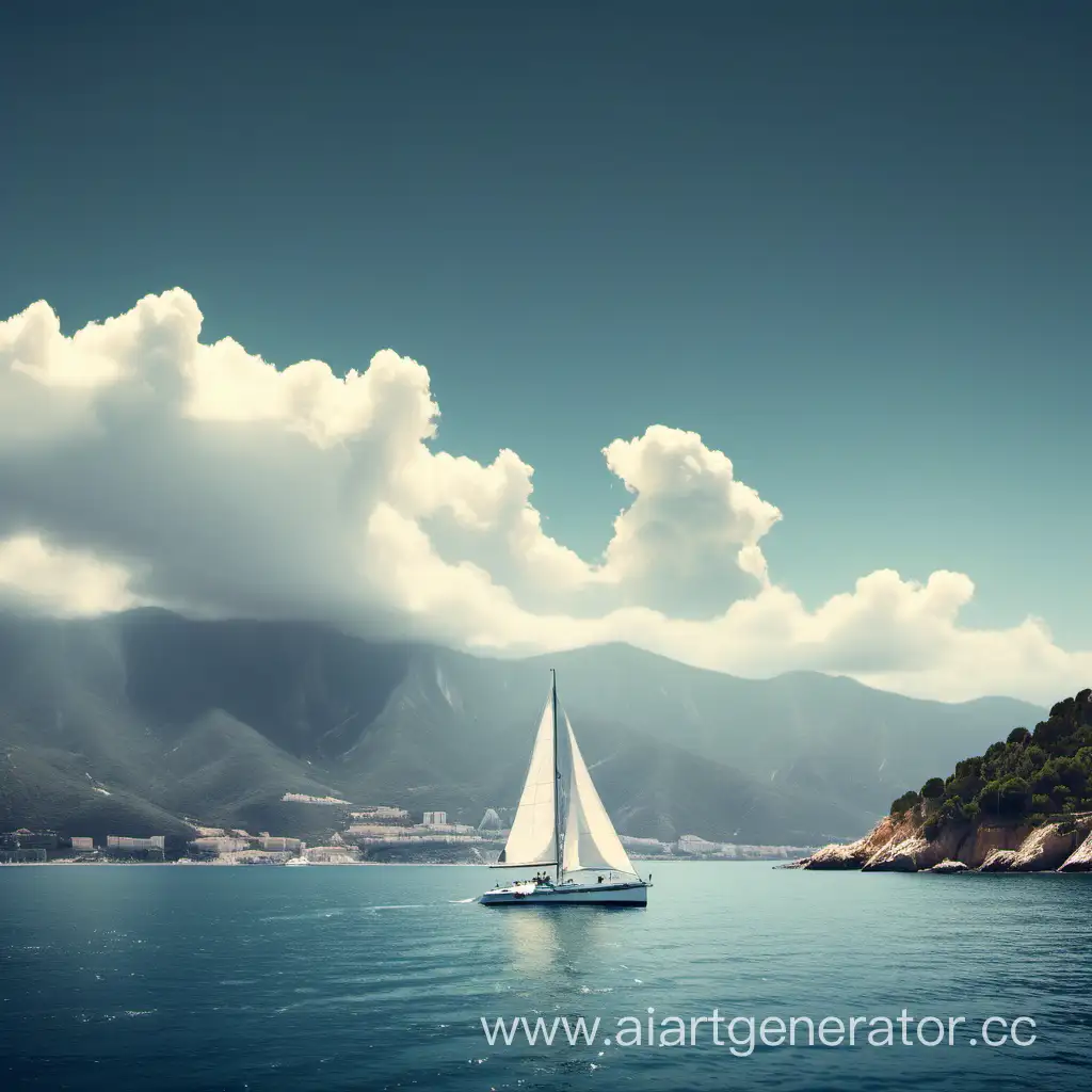 Обложка для пластинки: солнечная бухта побережья Испании, одинокая парусная яхта, горы, уходящие в облака