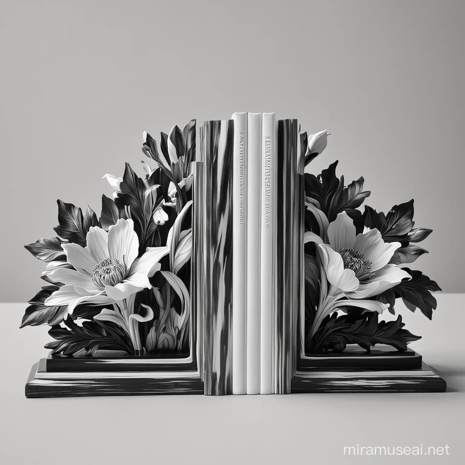 floral bookends, black and white