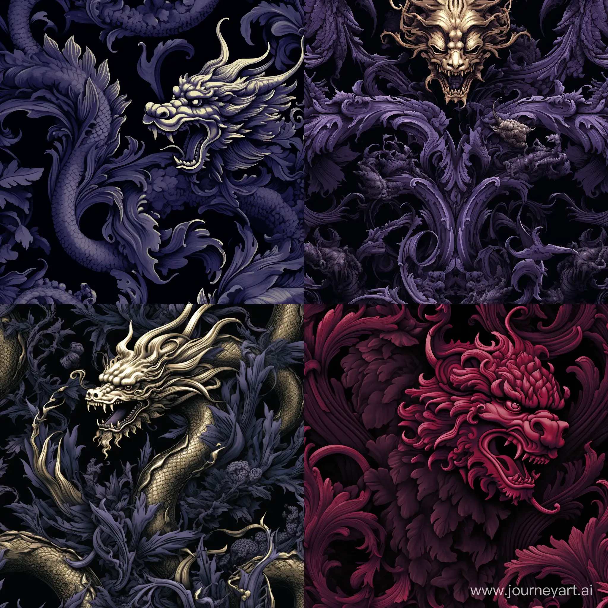 Gothic Majestic Dragon Damask Pattern