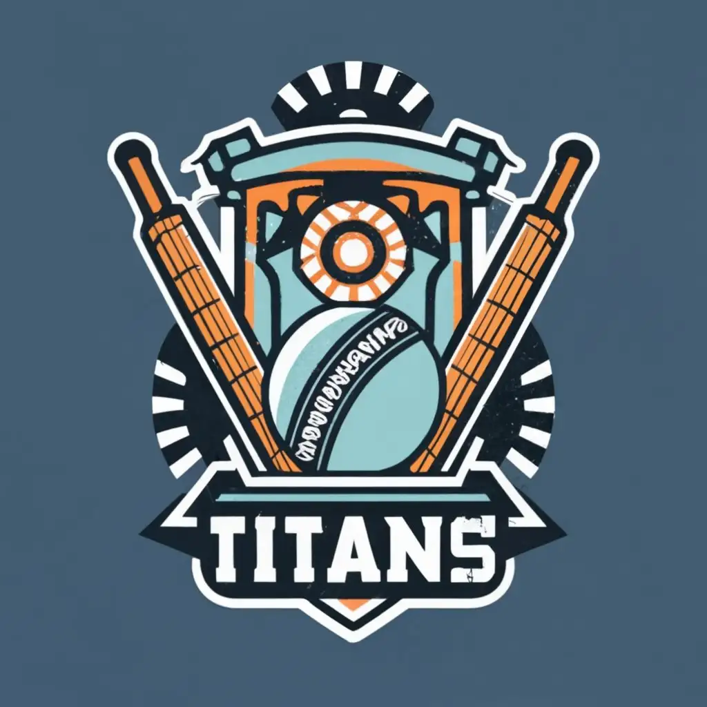 A shield consisting background with the cricket bat and having text as "TITANS"