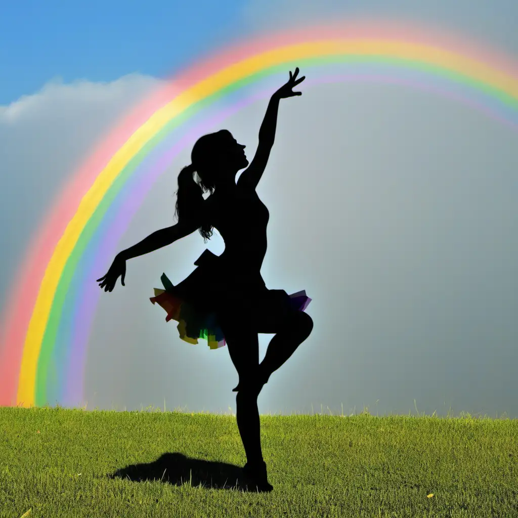 rainbow. pot of gold. silhouette of dancer. scavenger hunt.