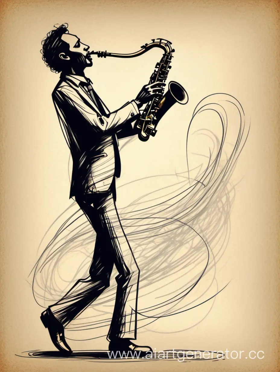 Energetic-Saxophone-Player-Inspires-Dance-with-Primitive-Scribble-Drawing