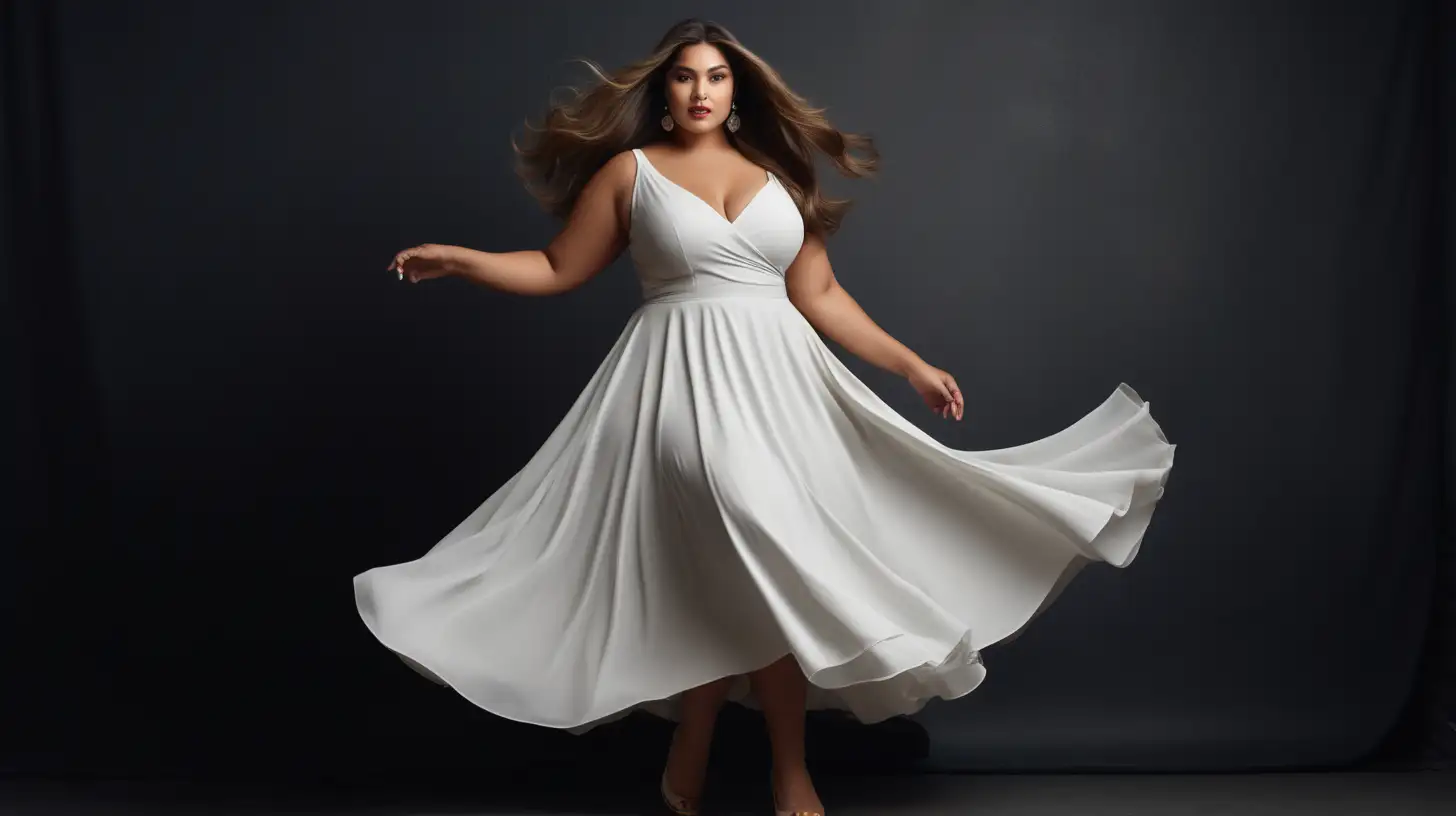 Stylish Plus Size Model in Vogue White TeaLength Dress