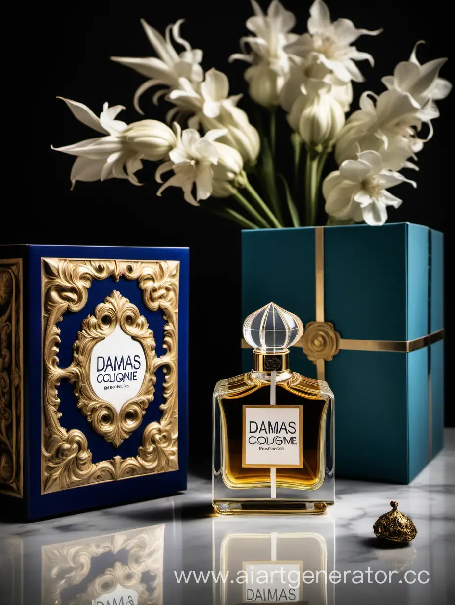 a bottle of damas cologne sitting next to a box, a flemish Baroque by Demetrios Farmakopoulos, instagram contest winner, dau-al-set, dynamic composition, contest winner, feminine