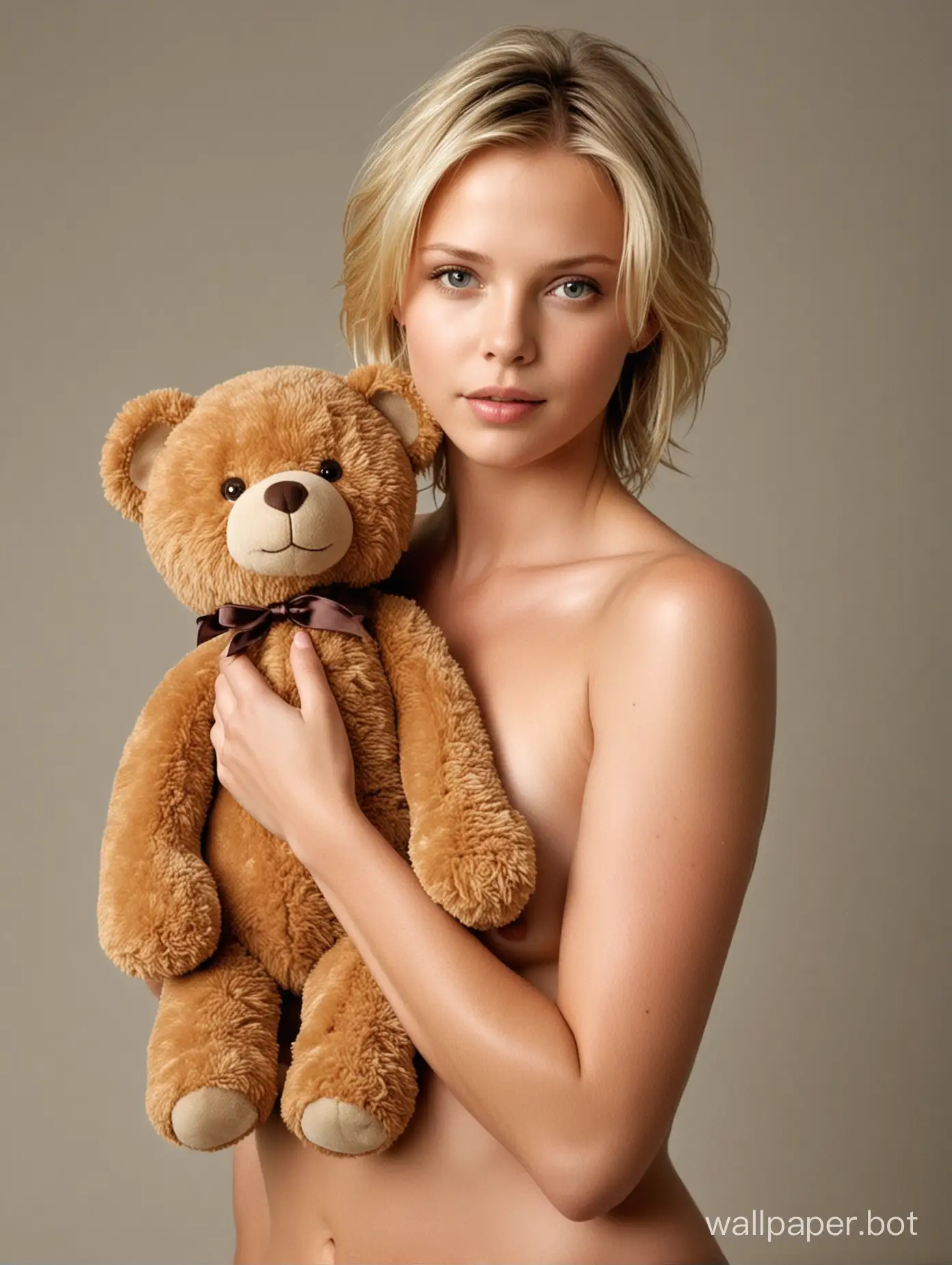 Photo shoot of a naked girl 10 years old Charlize Theron with a teddy bear