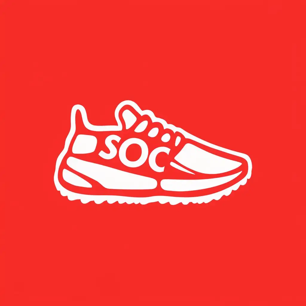 logo, sneaker, with the text "SOC", typography, be used in Retail industry. write sneaker outlet co underneath the shoe

