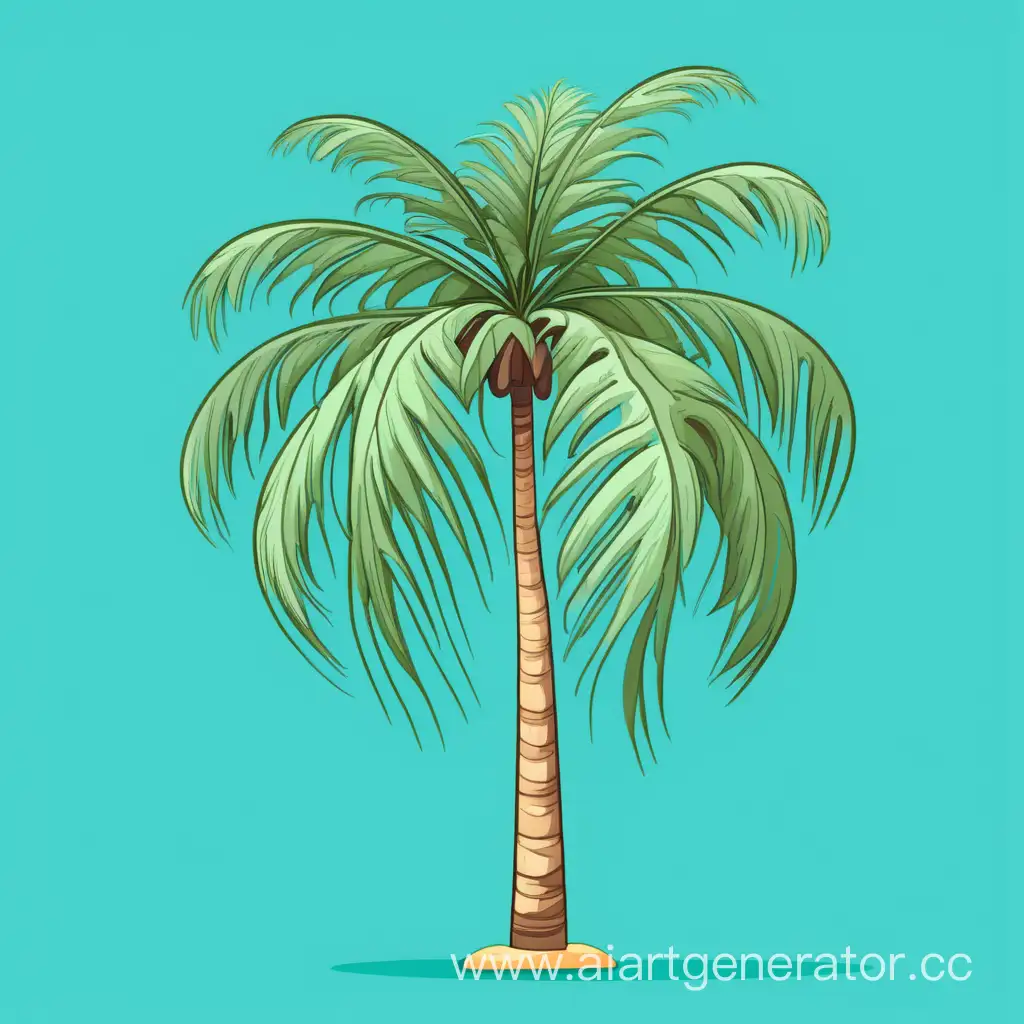 Vibrant-Cartoon-Palm-Tree-Against-Turquoise-Sky