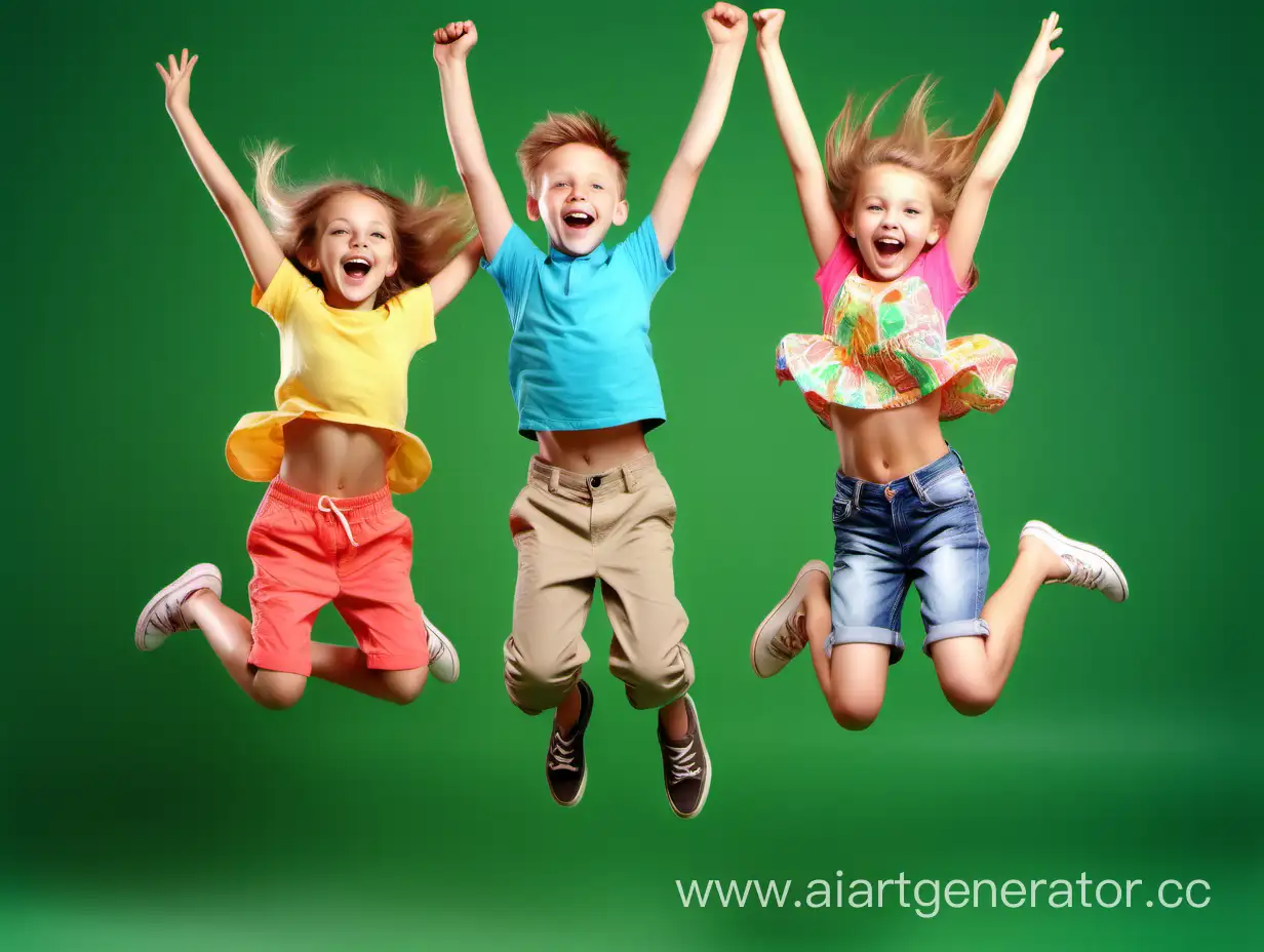 Energetic-Summer-Fun-Vibrant-Jumping-Kids-in-Detailed-Bright-Attire