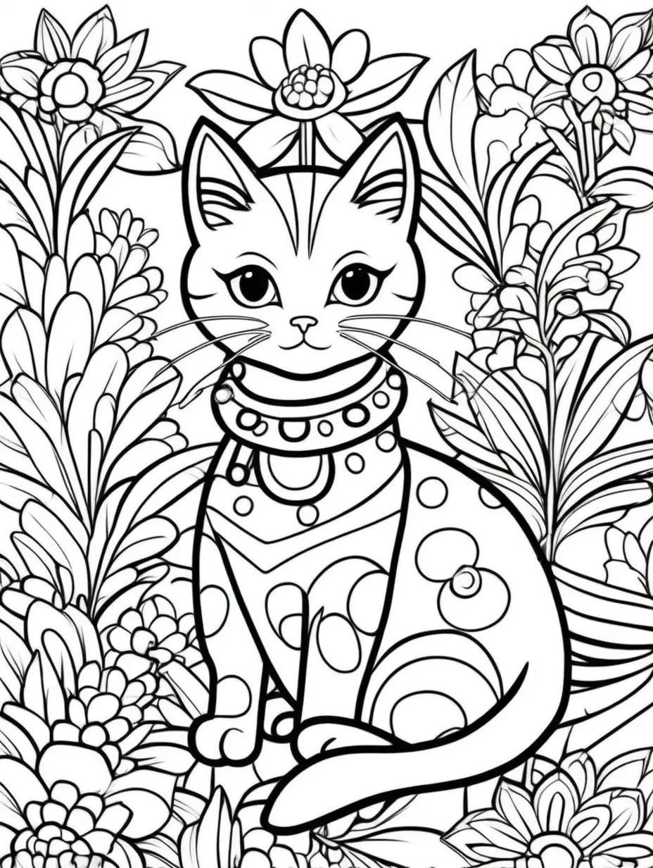 cute cat wearing DVF for simple children's coloring book