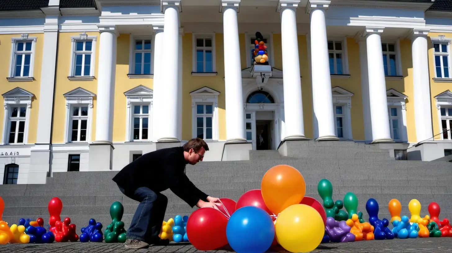man stacking baloon animals  in front of Oscarsborg festning
