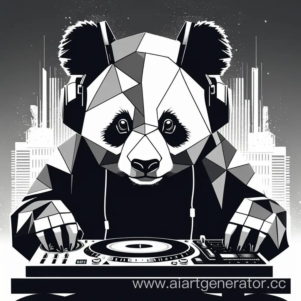 Geometric Panda DJ in Monochromatic Street Style (Vector Art)