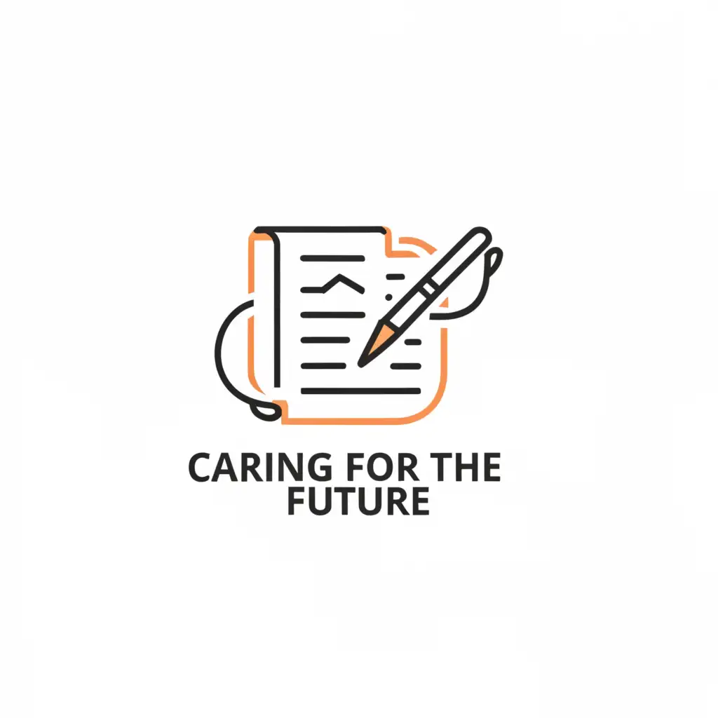 a logo design,with the text "Caring for the Future", main symbol:Paper and pen,Moderate,be used in Finance industry,clear background