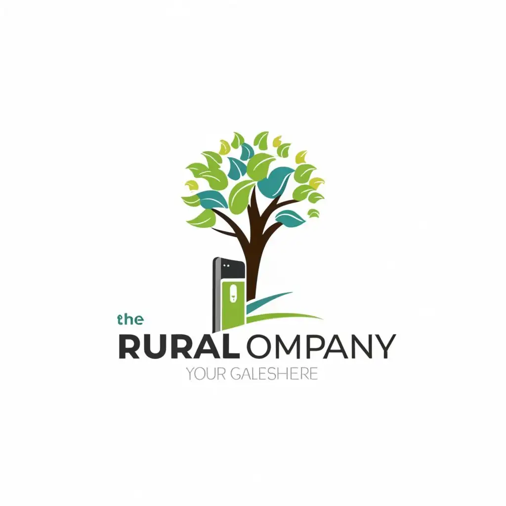 logo, a tree with a smartphone, with the text "the rural company", typography, be used in Internet industry